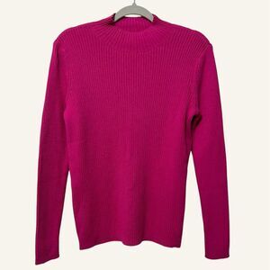 Studio Works Womens Ribbed Mockneck Sweater NWT Size Medium Fuchsia Pink Y2K
